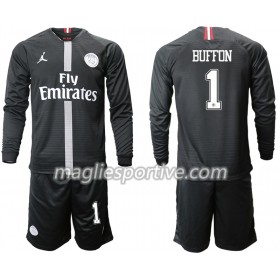 Completo Calcio Paris Saint Germain BUFFON 1 Jordan Nero Bambino Divisa Terza 2018/2019 ML